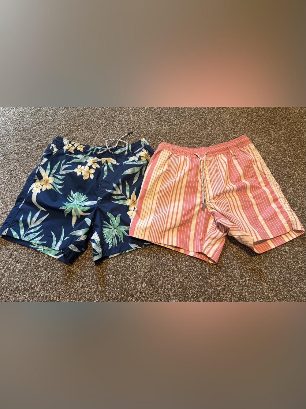 American Eagle Outfitters Men’s Navy Floral & Pink Stripe Swim Trunks (2 Pack)